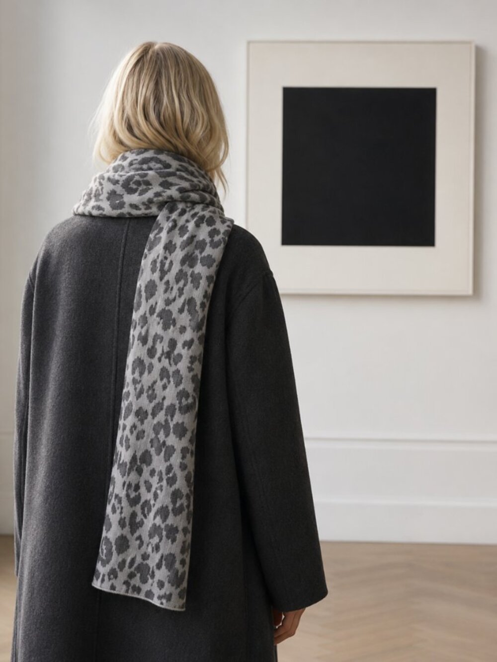 Grey Leopard Animal Print Scarf Merino Wool Blend Wrap GAP